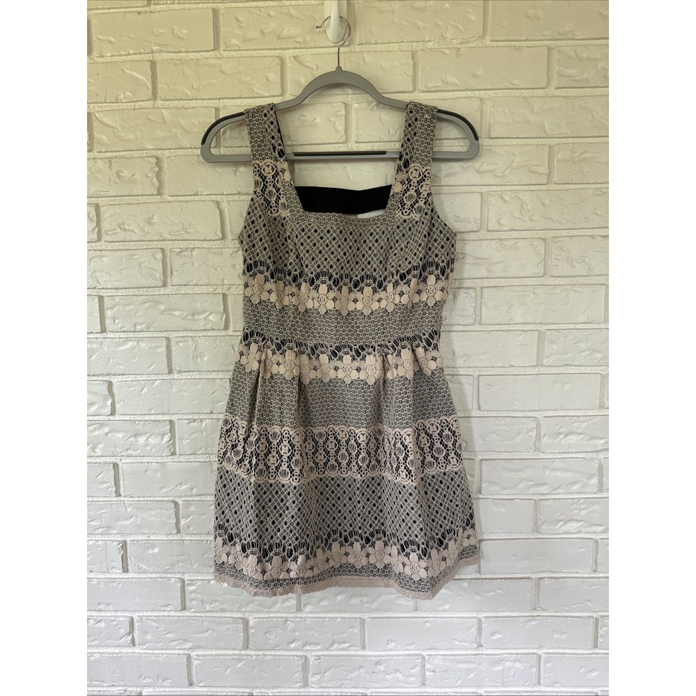 Fishbowl Women's Size M Dress Lacy Black Under Fabric Overlayed With Beige Lace
